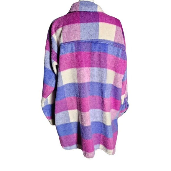 Maurices XL oversized bright violet and fuchsia pink plaid Shacket - Picture 8 of 9